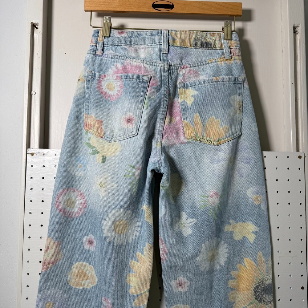 Wild Fable Jeans Women's Blue Floral Denim Light Wash Straight Relaxed Fit -‎ 00 - Picture 5 of 14